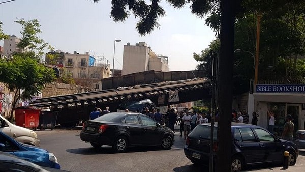 Truck causes railway bridge collapse in Mar Mikhael